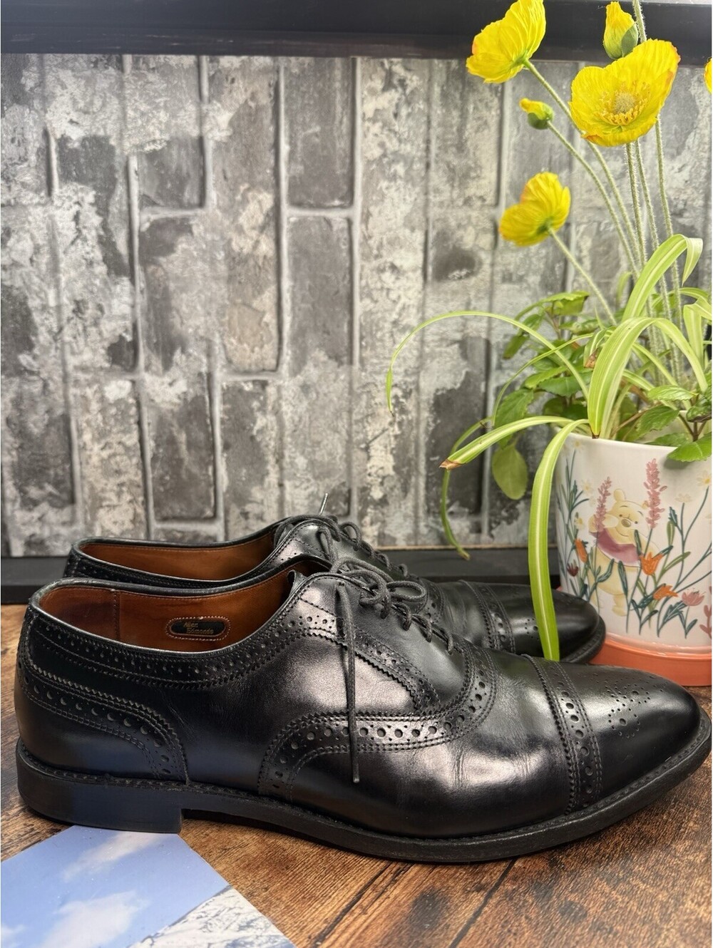 Vintage Allen Edmonds Bench Welt Black Cap Toe Medallion Oxford Dress Shoes Men